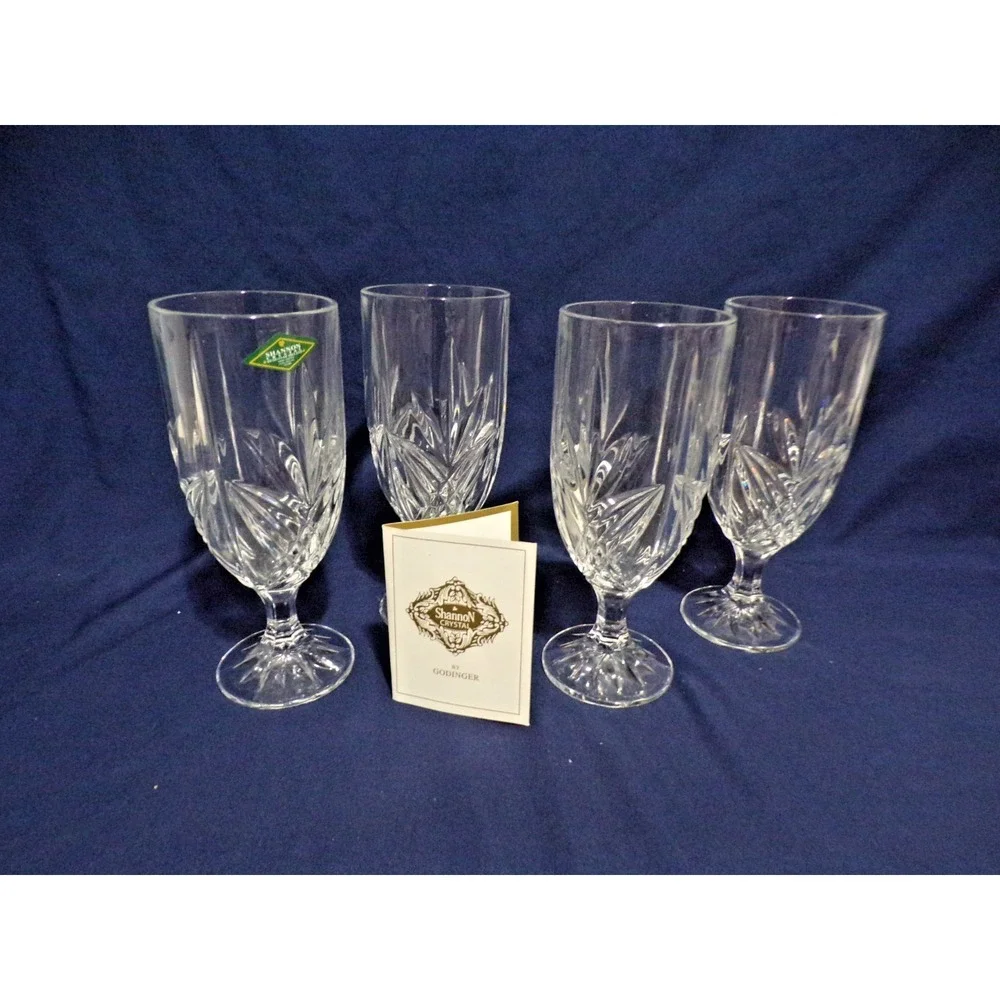 Shannon Crystal by Godinger Heavy Crystal Footed Iced Tea/Water Goblets Set of 4